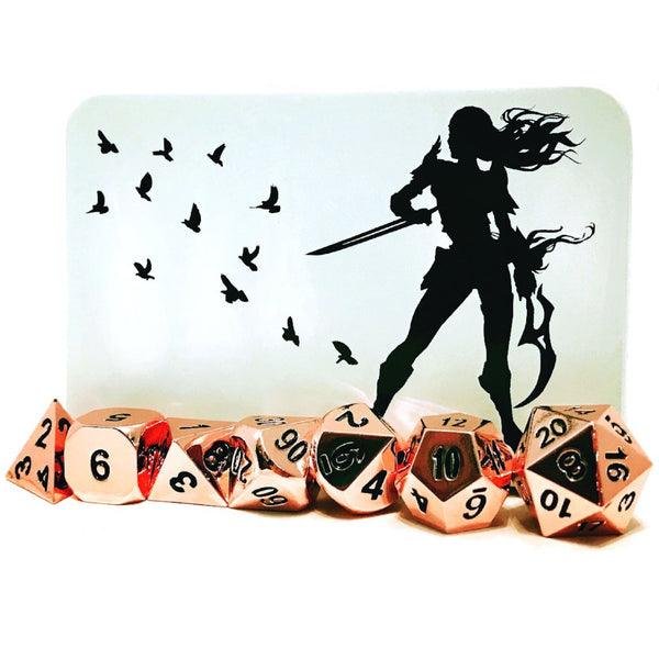 Shadow Rogue Rose Gold / Copper Polyhedral D&D Dice Set with Case