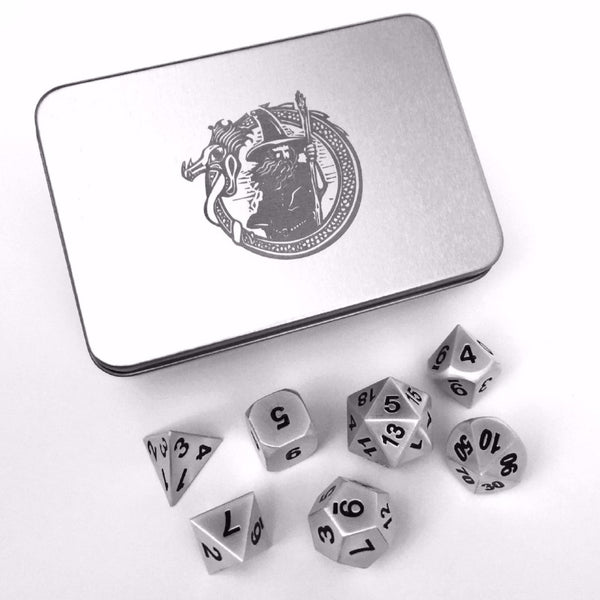 DragonSteel Solid Metal Polyhedral D&D Dice Set with Case