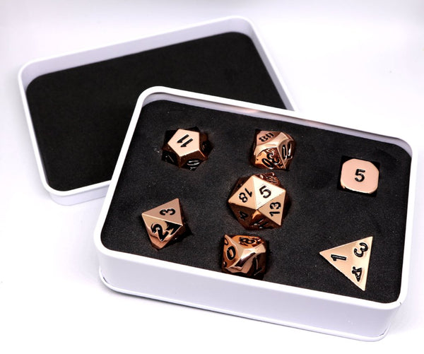 Shadow Rogue Rose Gold / Copper Polyhedral D&D Dice Set with Case