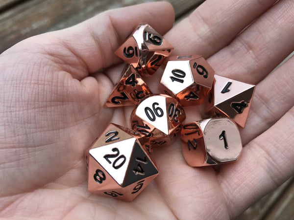 Shadow Rogue Rose Gold / Copper Polyhedral D&D Dice Set with Case