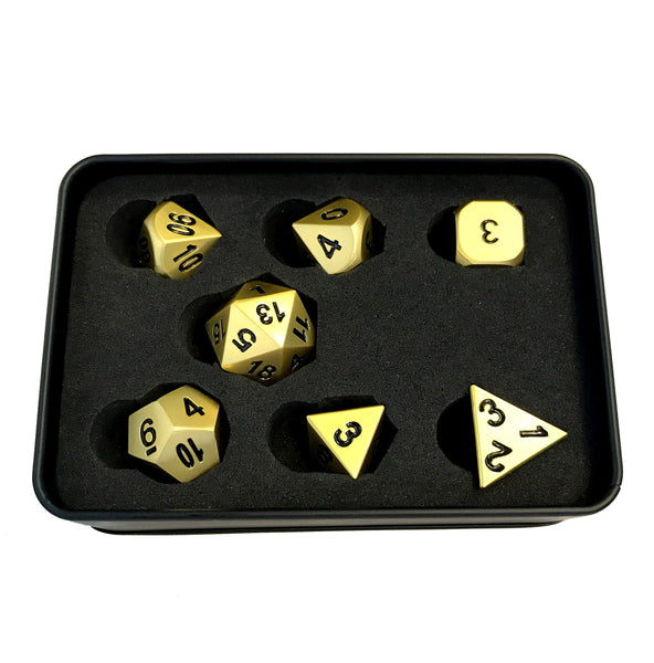 Cthulhu's Gold Solid Metal Polyhedral D&D Dice Set with Case