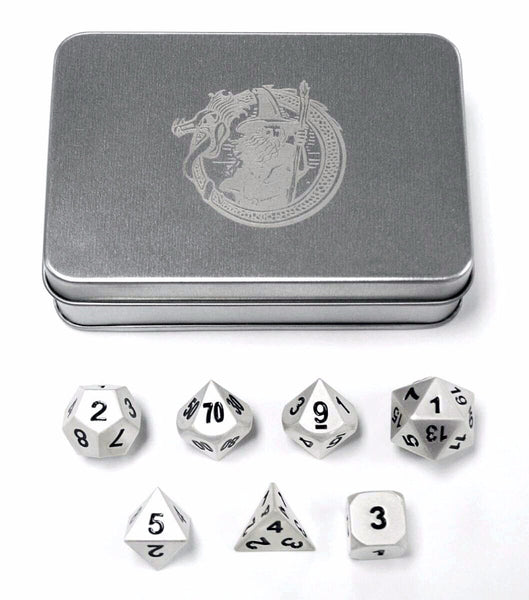 DragonSteel Solid Metal Polyhedral D&D Dice Set with Case